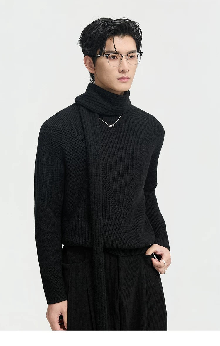 Suéter holgado de punto de lana de color liso para hombre, con cuello semialto y diseño estampado para invierno - Capa base ideal T0043