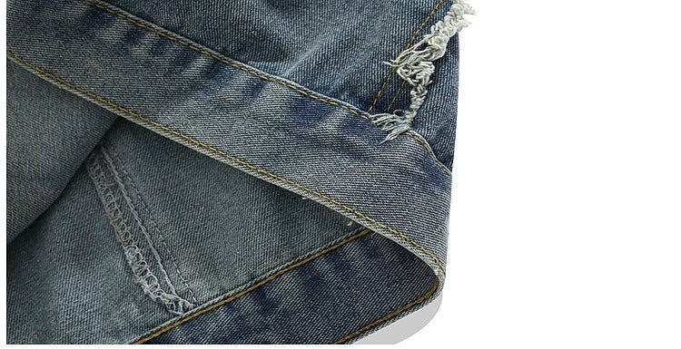 Men’s Vintage American Patchwork Frayed Denim Jacket – Distressed Retro Streetwear Outerwear T0039