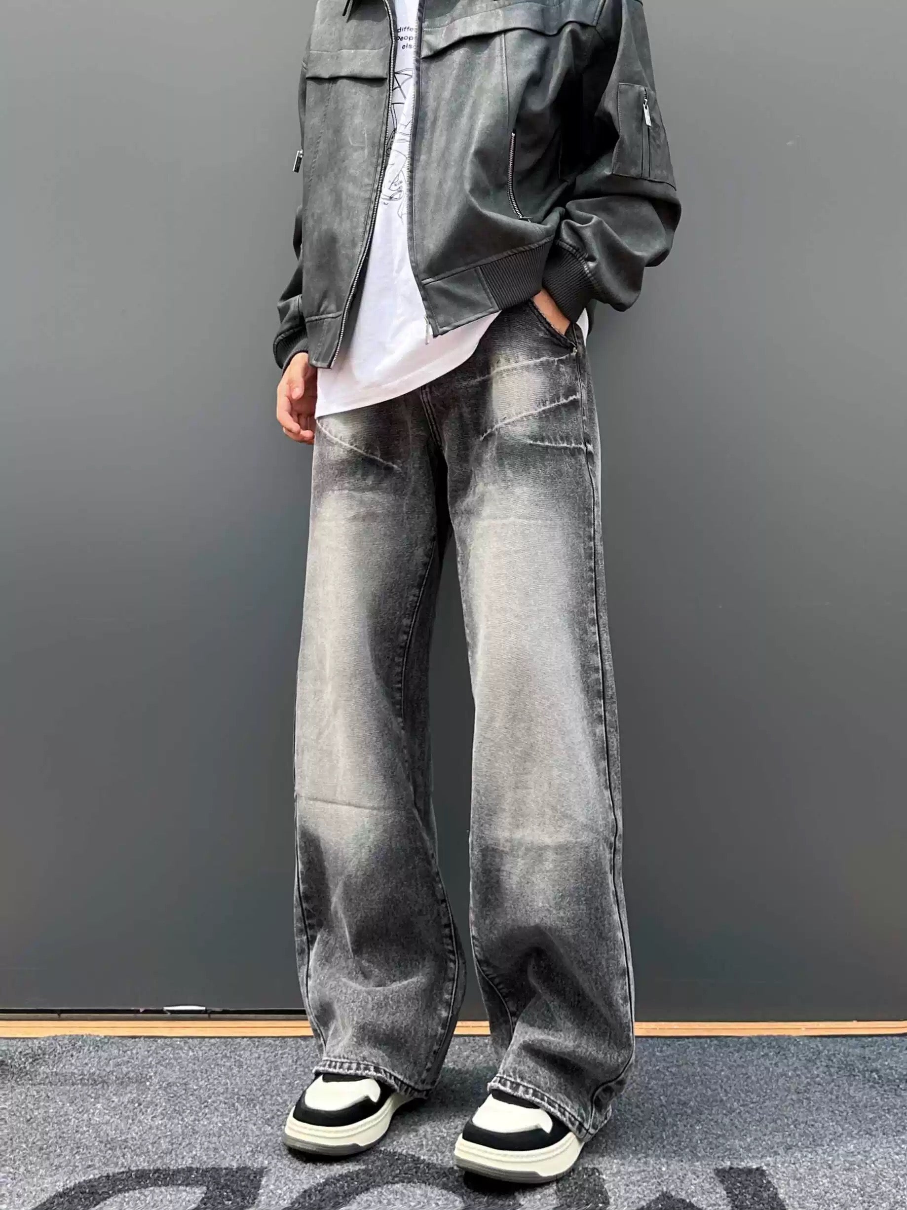 Men’s Vintage American Wide-Leg Straight Jeans – Retro High Street Denim Pants B0052