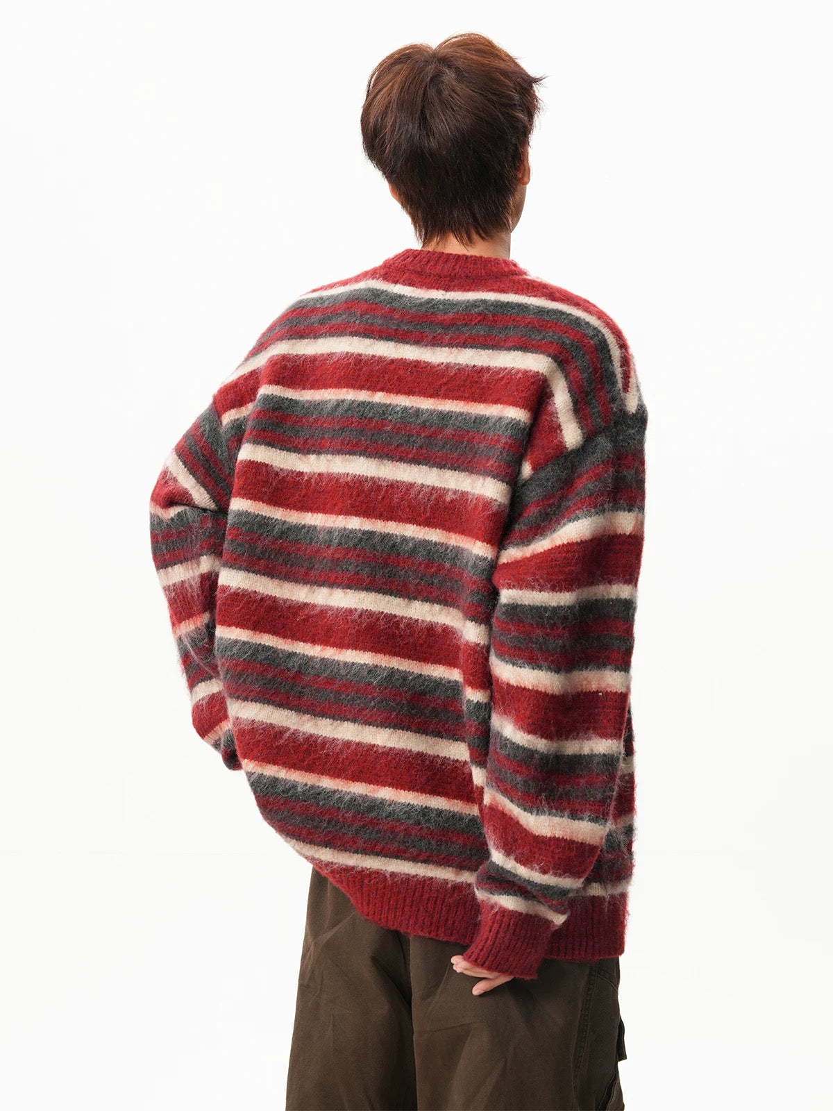 Men’s Vintage Red Striped Sweater – American Retro Knit Pullover S0049