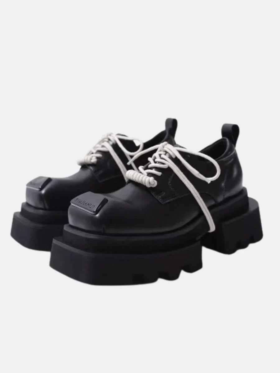 LEATHER SQUARE HEAD LACE-UP DERBY SHOES S063