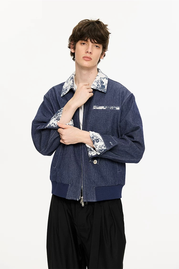 Men’s Contrast Collar Dyed Jacket with Floral Lining – American Vintage Street Outerwear T0060
