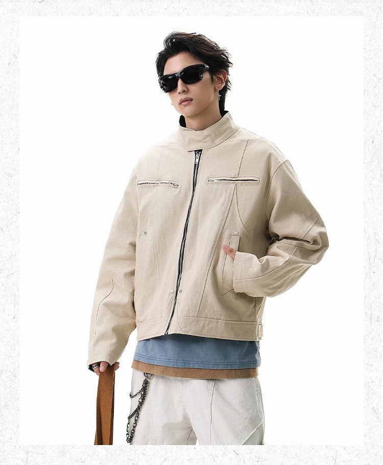 Harrington Stand Collar Utility Jacket – American Vintage Streetwear Coat T0032