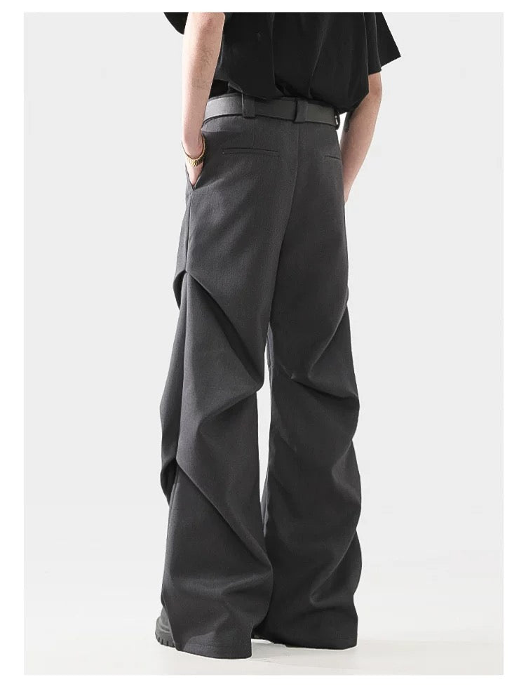 Men’s 3D Pleated Dress Pants – Textured Tailored Trousers for Modern Street Style B0071