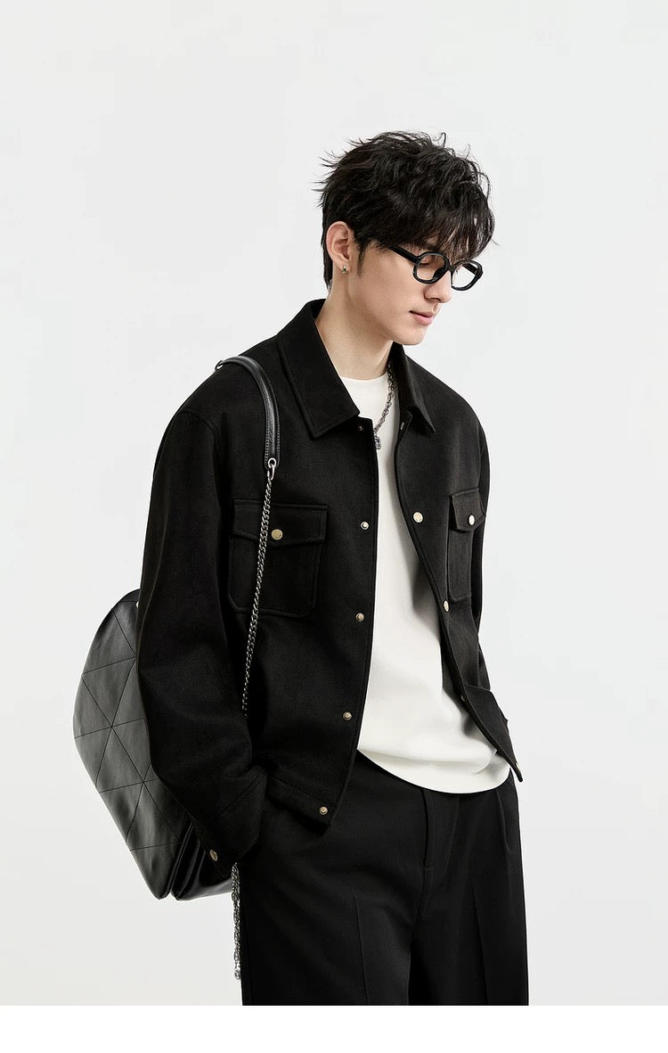 Chaqueta retro premium de ante sintético con solapa para hombre - Top corto informal para otoño T0039