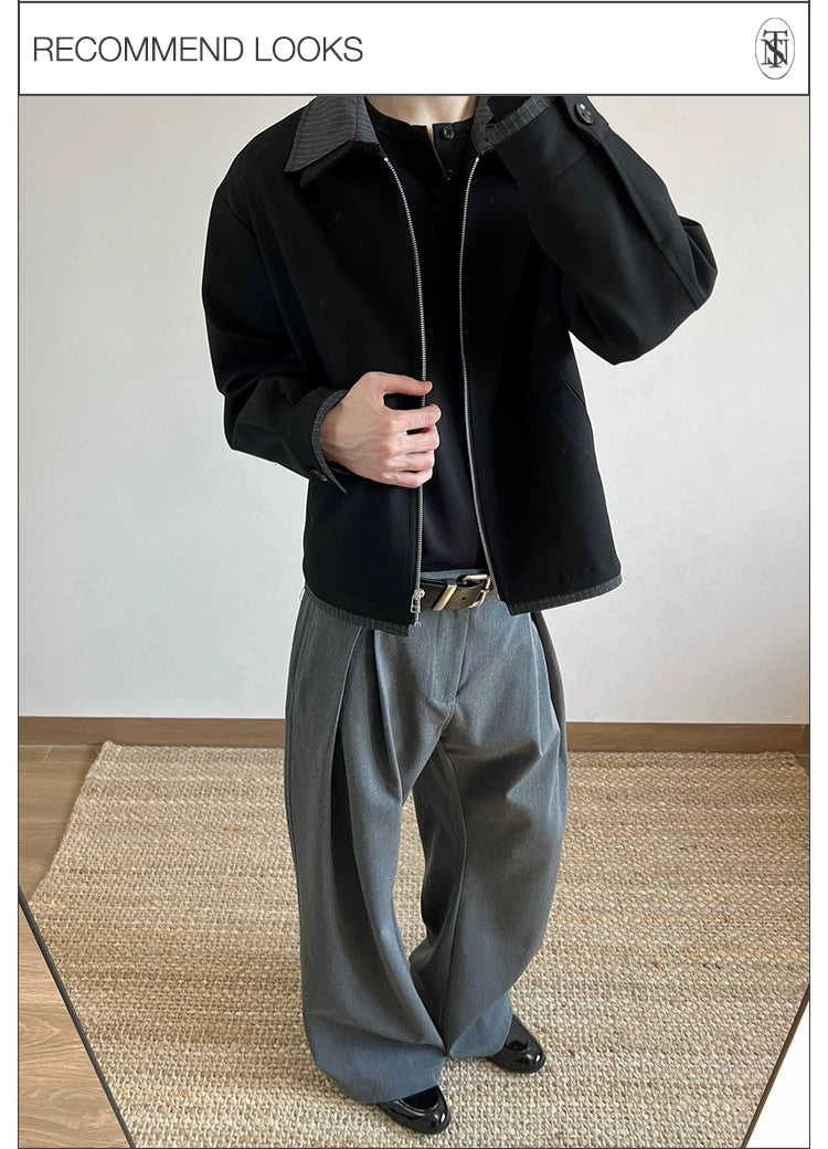 Men’s Pleated A-Line Flare TR Trousers – 3D Wide-Leg Tailored Street Pants B0072