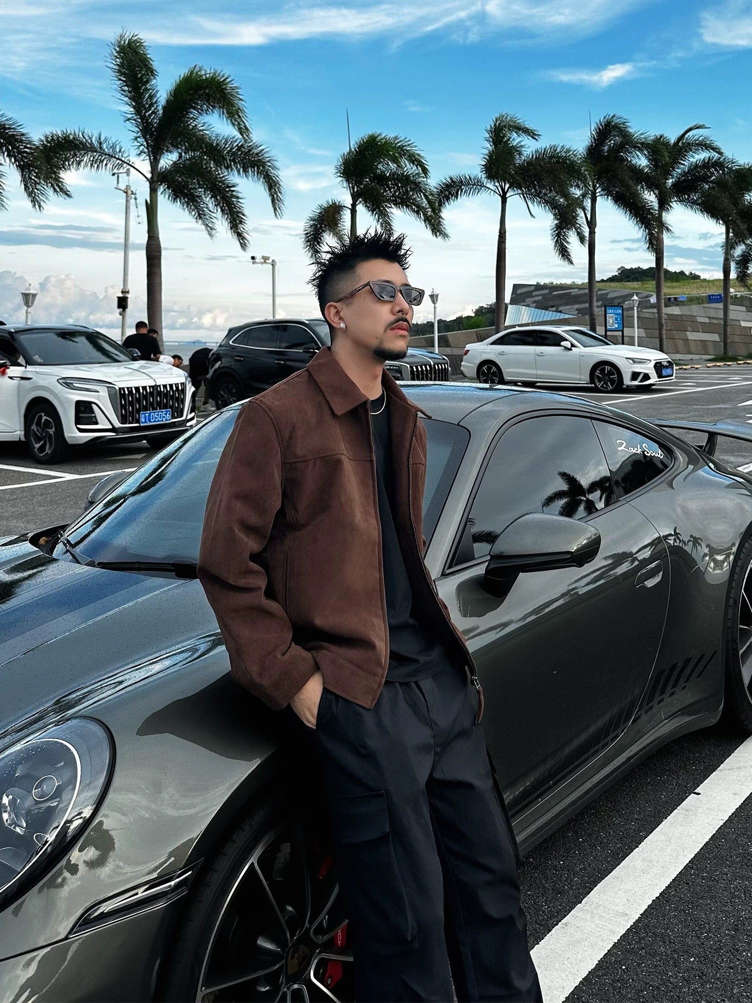 Chaqueta vintage americana con cuello de ante para hombre T0251