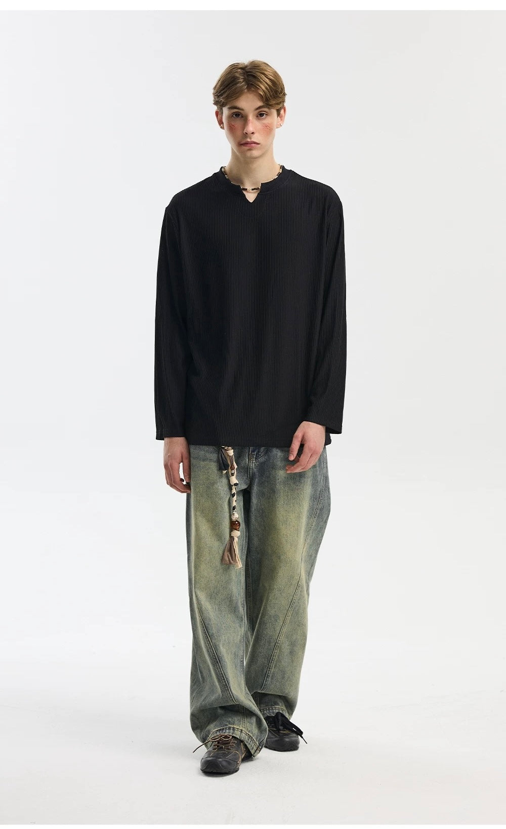 Camiseta de manga larga de color liso para hombre S0010