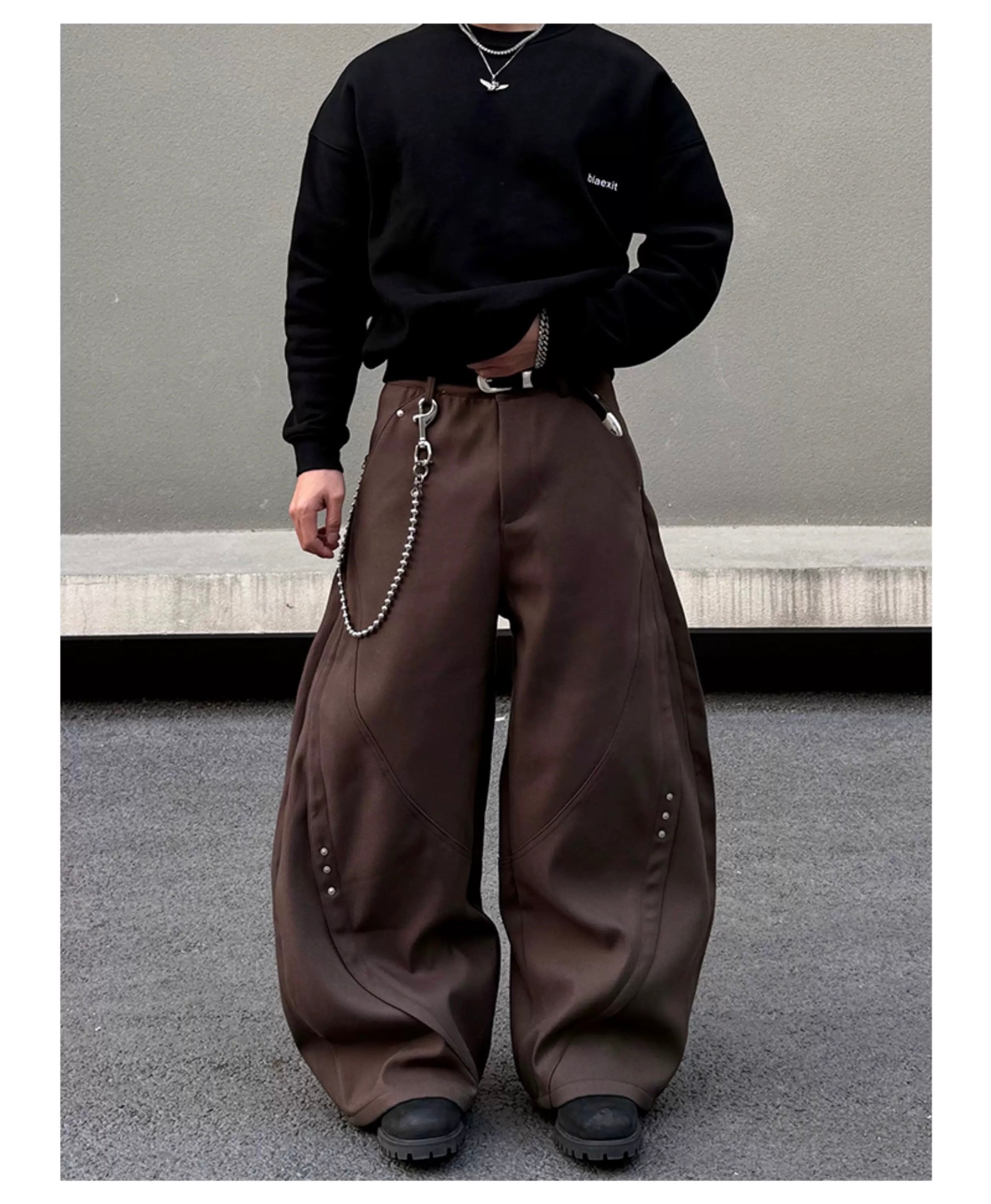 Men’s American Patchwork Rivet Blade Trousers – Vintage High-Street Flared Dress Pants B0080