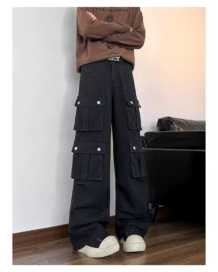 Men’s Multi-Pocket Cargo Pants – American Street Utility Workwear Trousers B0065