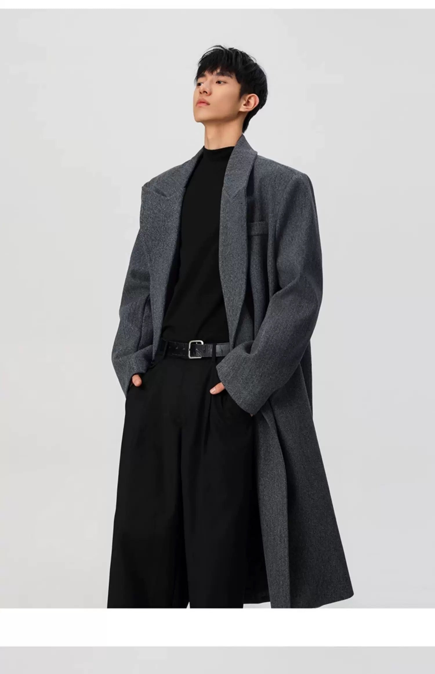 Men’s Long Wool Overcoat – American Vintage Street Tailored Winter Coat T0069