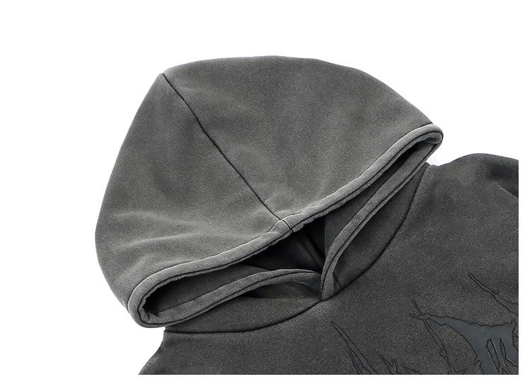 Men’s Vintage Washed Fleece Hoodie – American Retro High Street Distressed Sweatshirt S0033