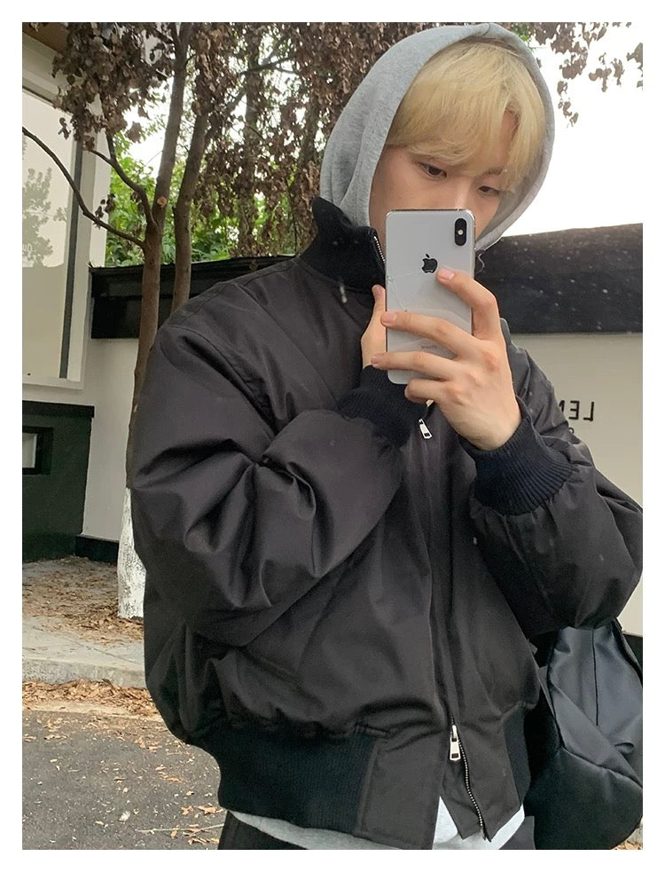 Men’s Short Padded Bomber Jacket – American Retro Street Winter Coat T0054