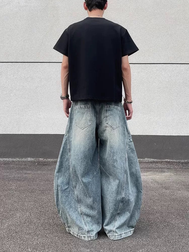 Men’s Vintage Ripped Wide-Leg Jeans – American Retro Streetwear Denim Pants B0092