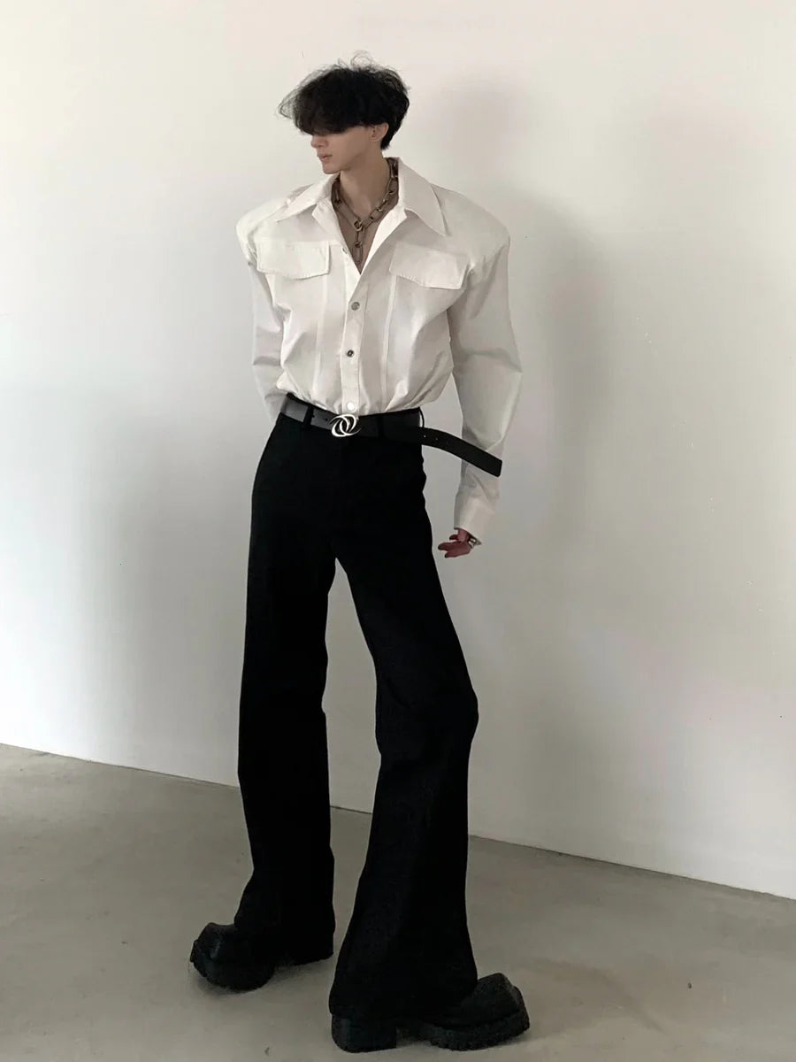 [AUTUMNWIND] BLACK SHOULDER PADS METAL PUNK SHIRT S0059