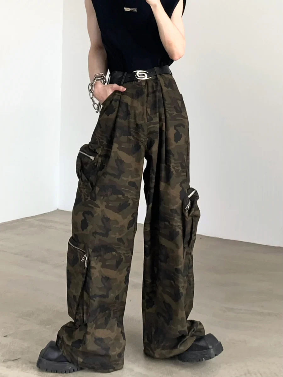 CAMOUFLAGE WIDE LEG POCKETS WORK PANTS B0164