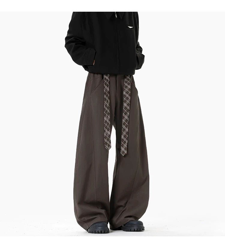 Pantalones acampanados vintage a cuadros con forro polar y cinturón – Estilo retro americano B0038