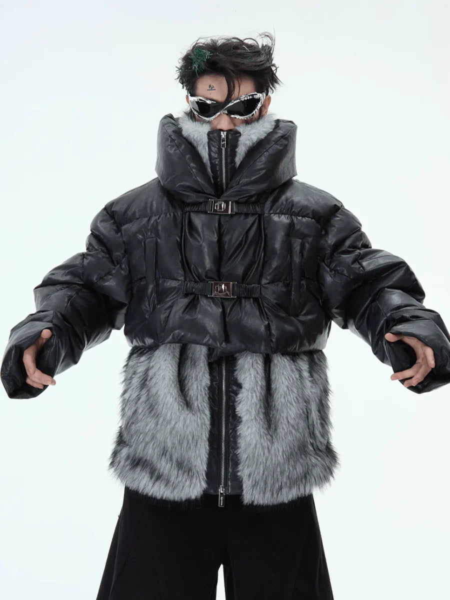 [CULTUREE] FAKE TWO-PIECE DESIGN FUR COTTON JACKET T0087