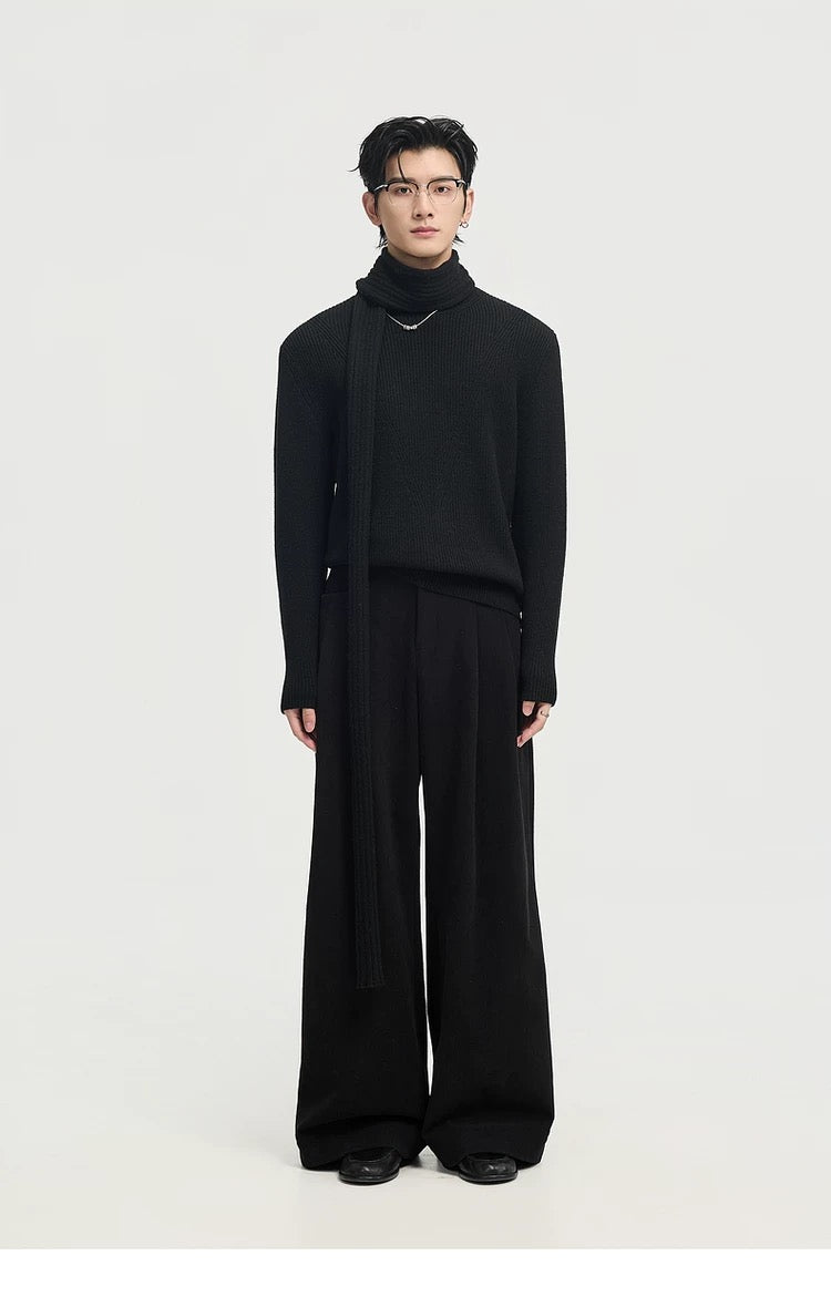 Suéter holgado de punto de lana de color liso para hombre, con cuello semialto y diseño estampado para invierno - Capa base ideal T0043