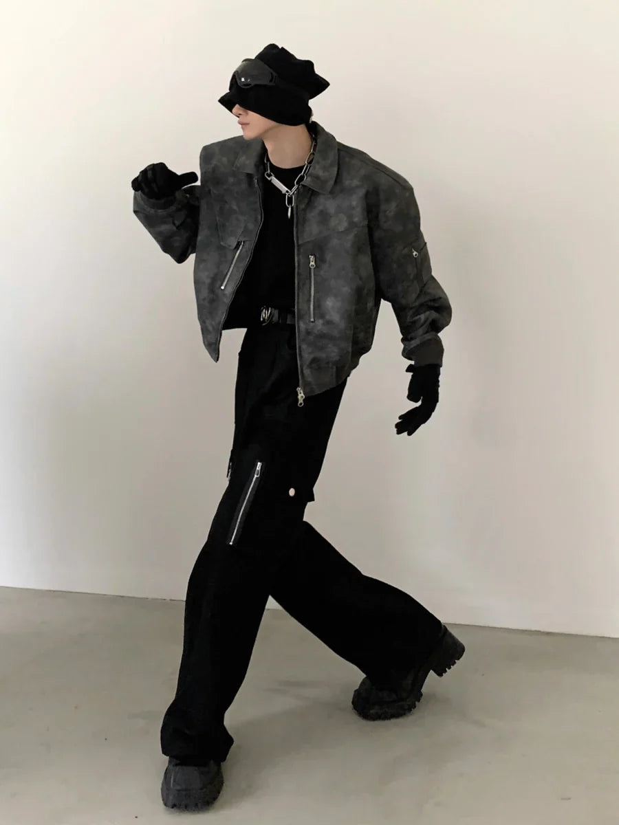 WASHED FROSTED LEATHER JACKETT0108