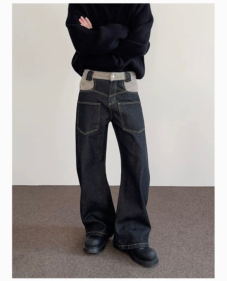 Vaqueros rectos para hombre – Pantalones clásicos de estilo urbano americano vintage B0046