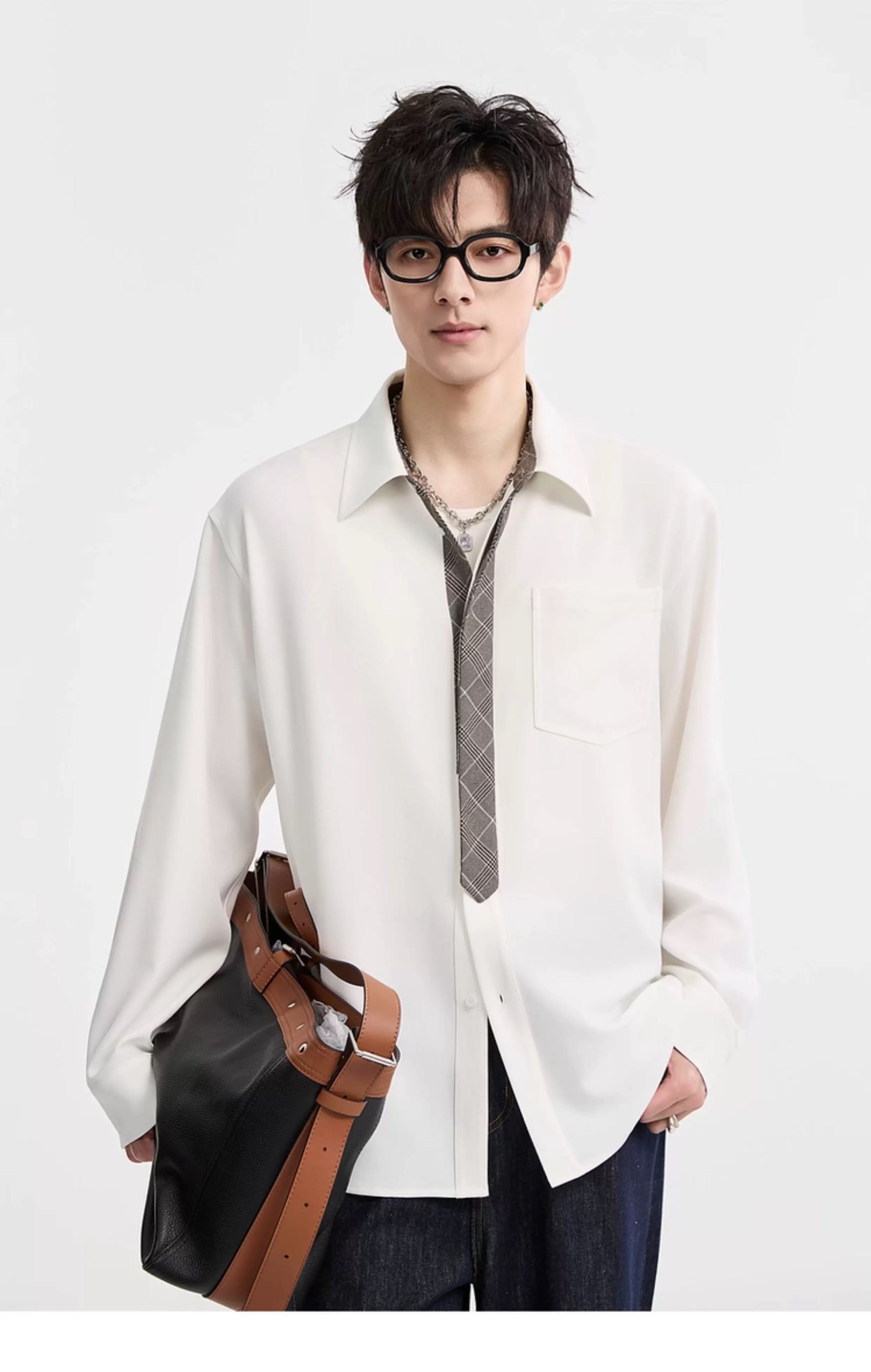 3-in-1 しわ防止＆カラーブロックシャツ - メンズ 秋冬 サーマル 長袖 トップス T0044