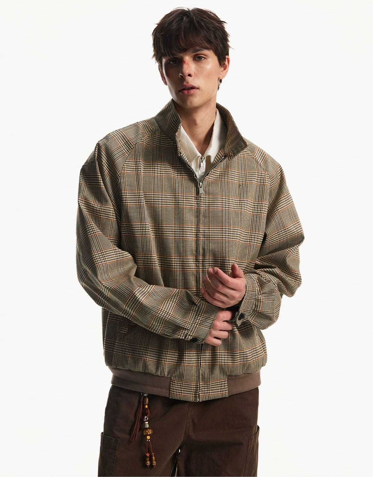 Men’s Houndstooth Harrington Jacket – American Retro Preppy Street OuterwearT0067