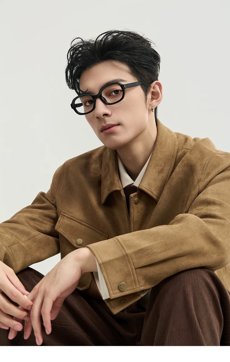 Chaqueta retro premium de ante sintético con solapa para hombre - Top corto informal para otoño T0039