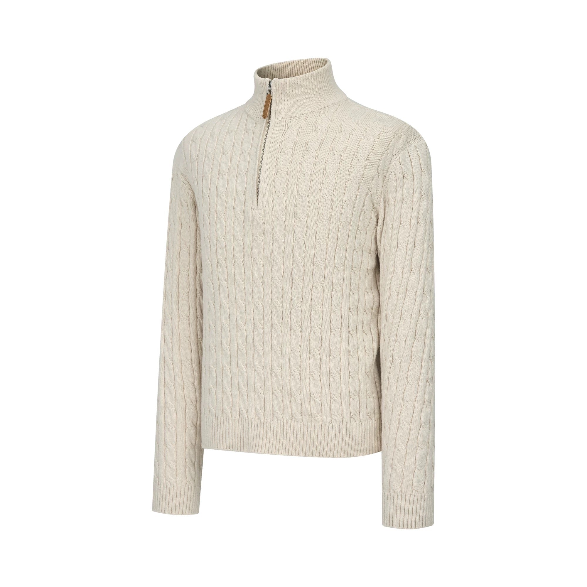 [FLAT ROOM] CABLE KNIT HALF-ZIP WOOL SWEATER S0187