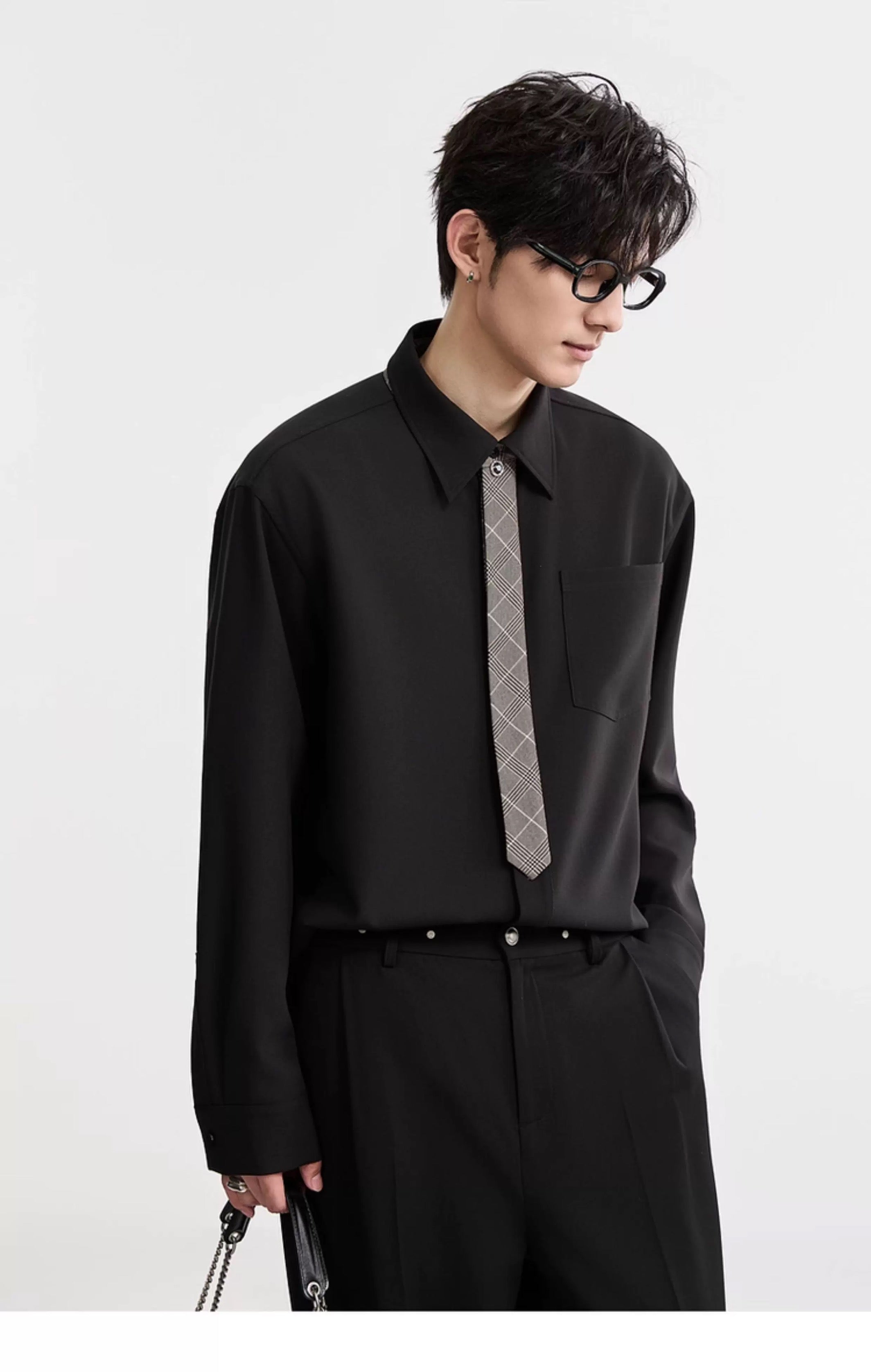 3-in-1 しわ防止＆カラーブロックシャツ - メンズ 秋冬 サーマル 長袖 トップス T0044