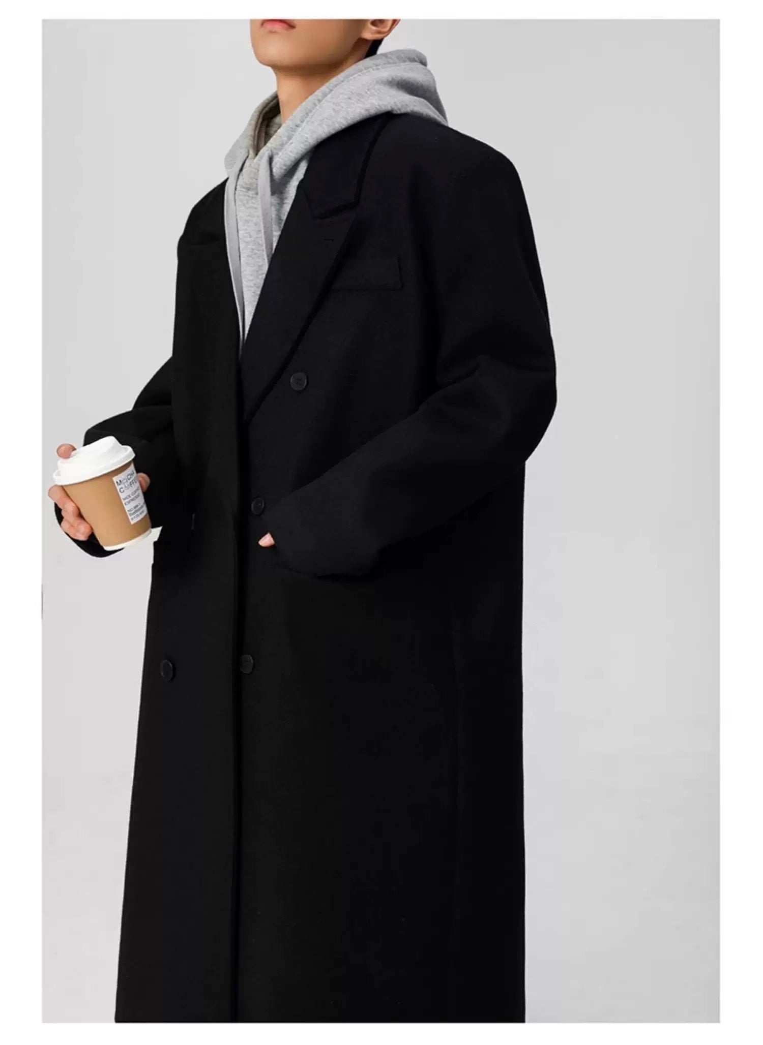 Men’s Long Wool Overcoat – American Vintage Street Tailored Winter Coat T0069