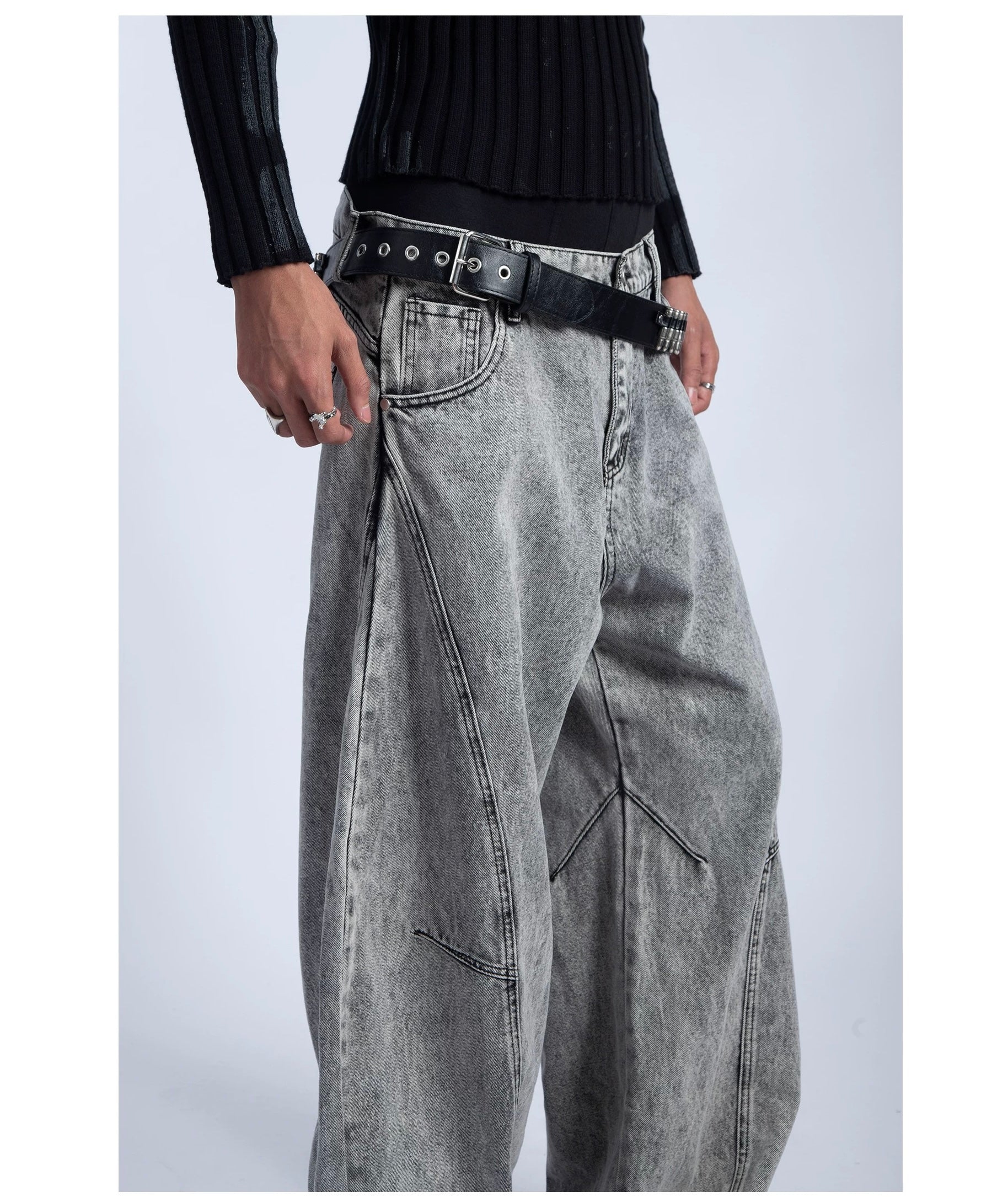 Men’s Vintage Curved-Cut Wide-Leg Jeans – Retro American Loose Fit Denim Pants B0056