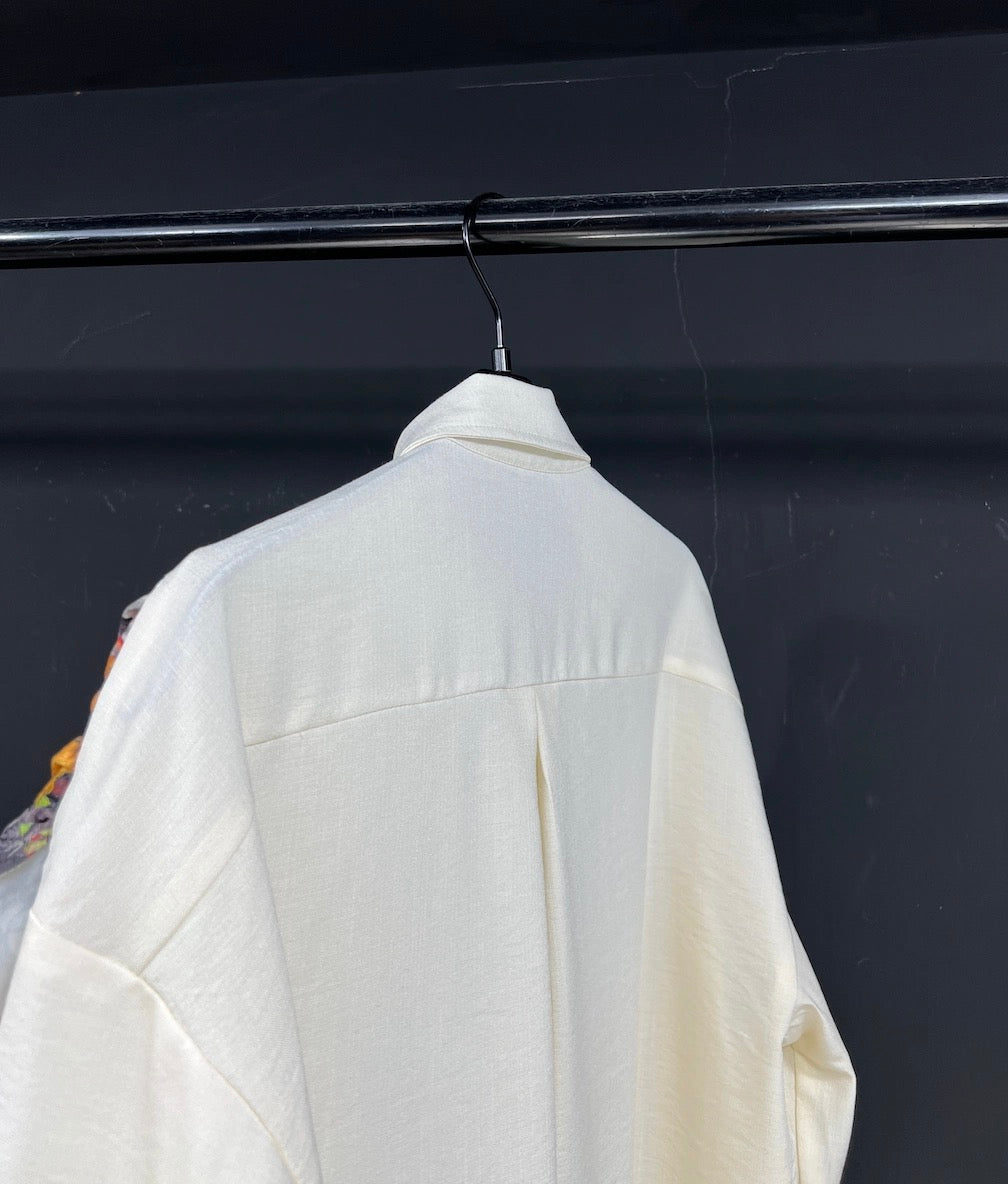 Men’s Original Design Loose Linen Shirt White Lightweight Long Sleeve Casual Base Top T0063