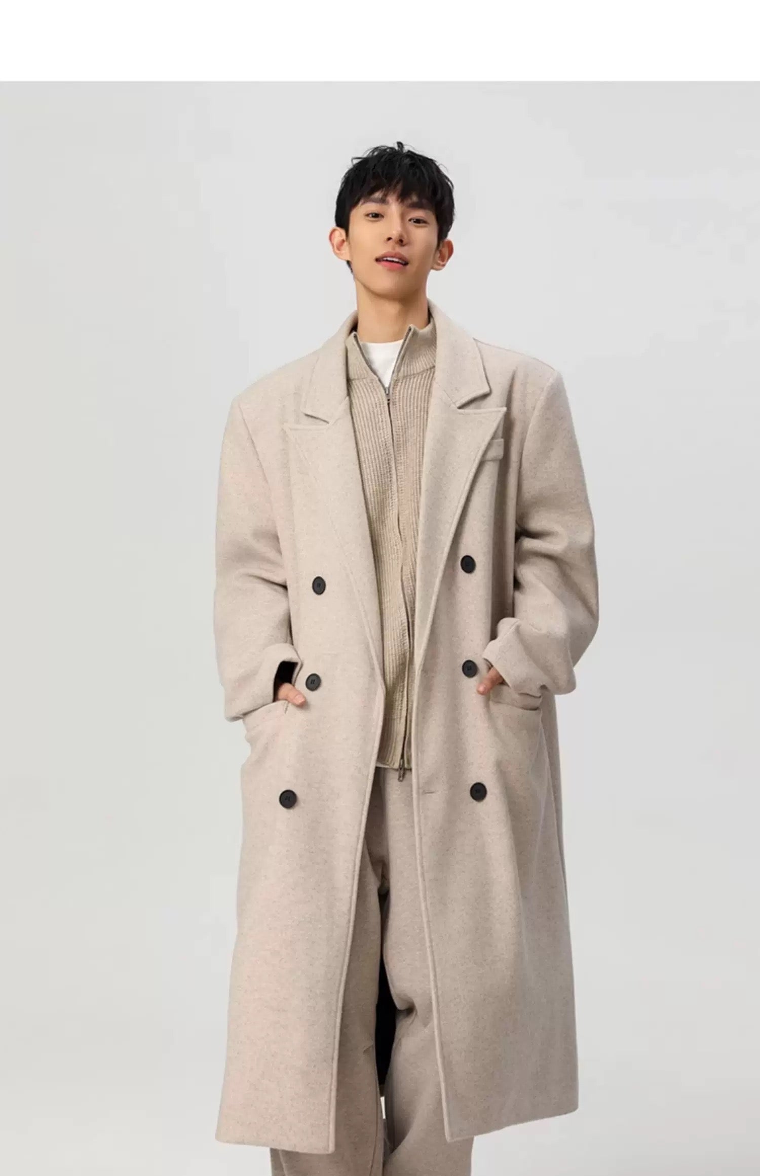 Men’s Long Wool Overcoat – American Vintage Street Tailored Winter Coat T0069