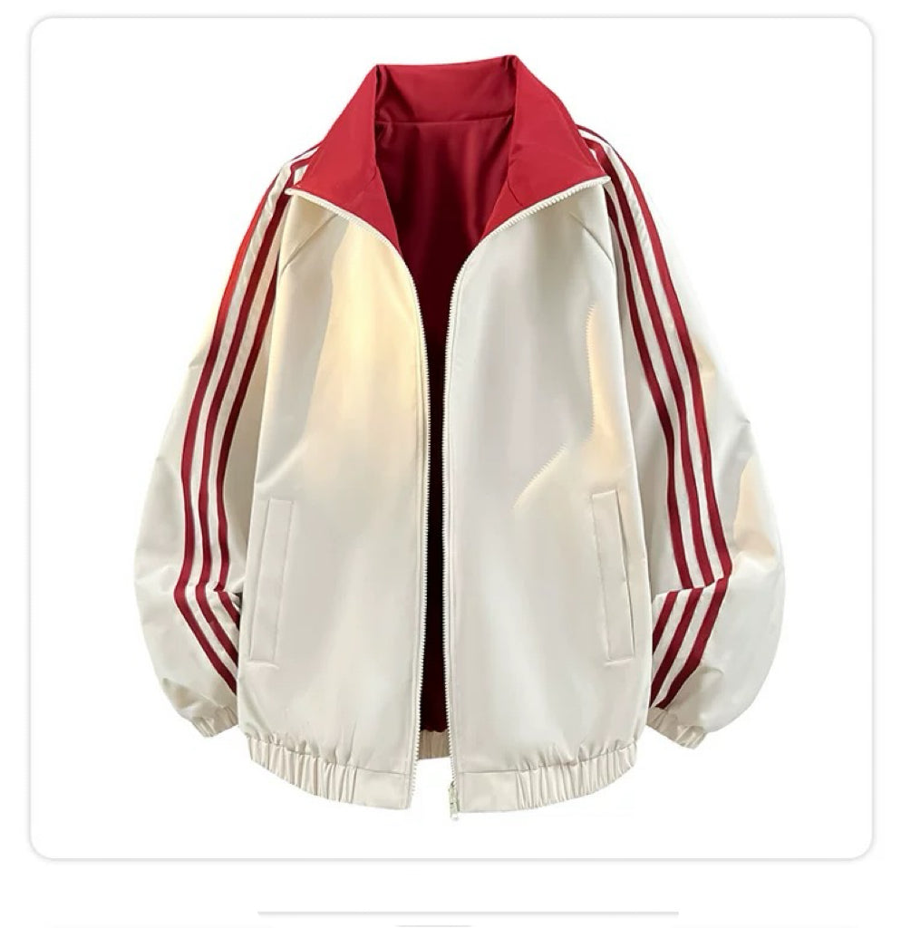 Chaqueta unisex vintage a rayas – Ropa de calle retro americana T0082