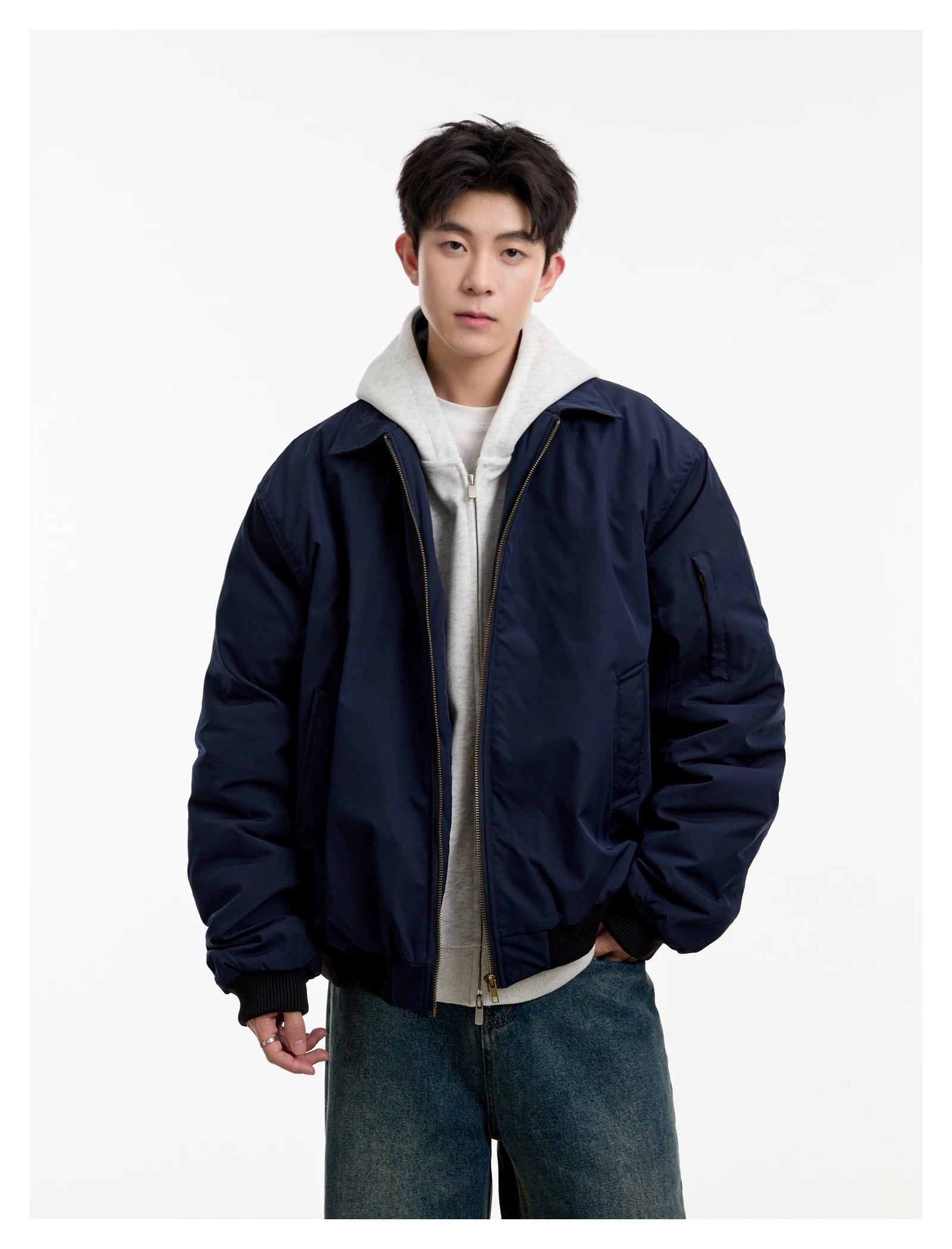 Men’s Vintage Bomber Puffer Jacket – American Retro Flight Cotton Outerwear T0070