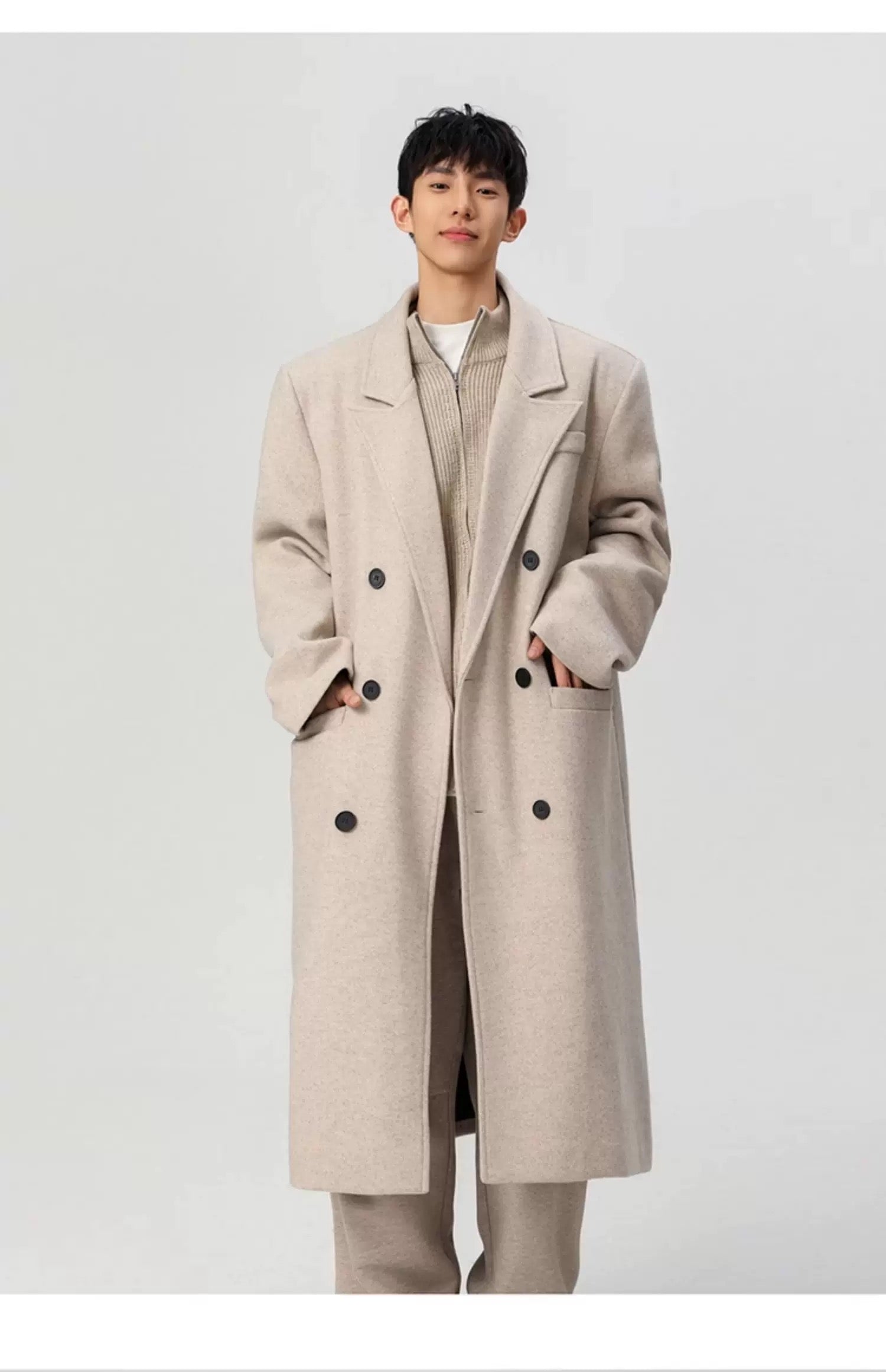 Men’s Long Wool Overcoat – American Vintage Street Tailored Winter Coat T0069