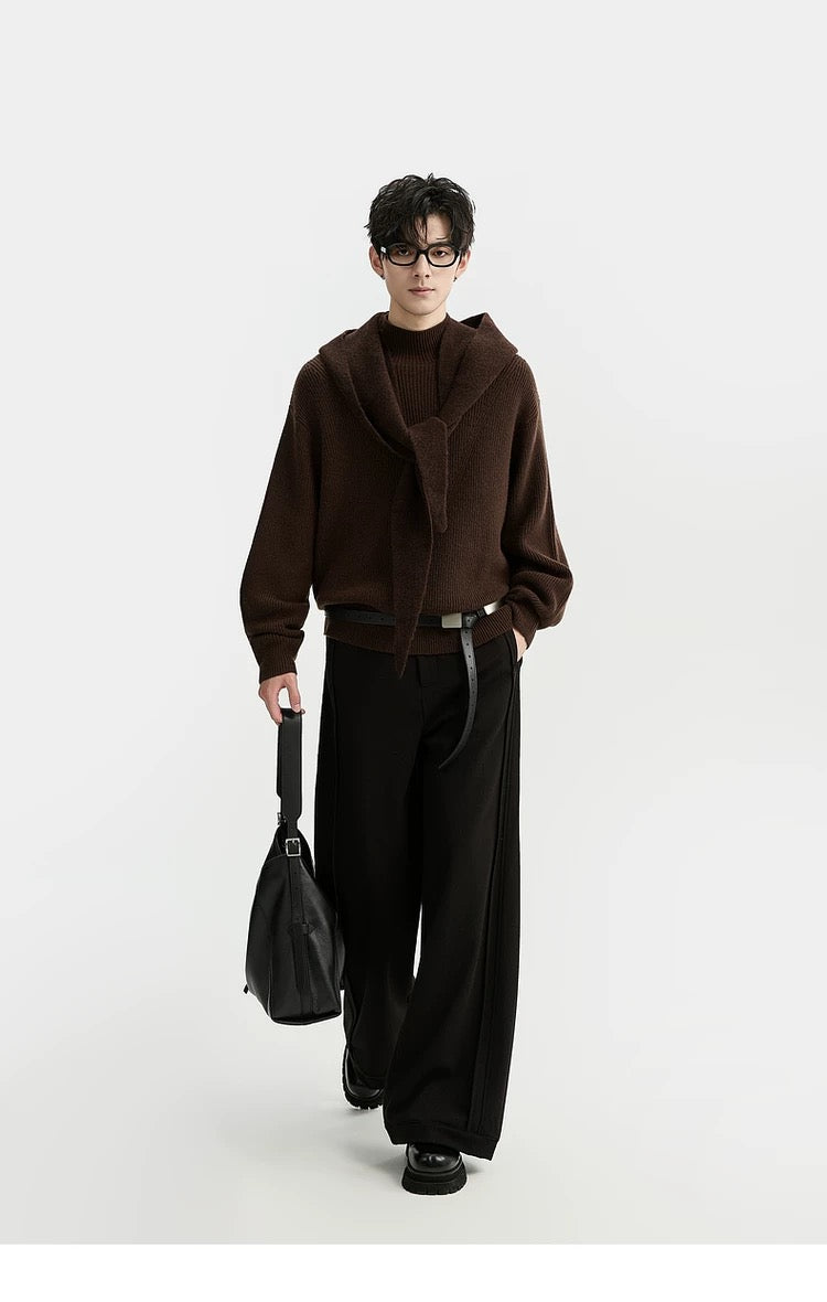 Suéter holgado de punto de lana de color liso para hombre, con cuello semialto y diseño estampado para invierno - Capa base ideal T0043