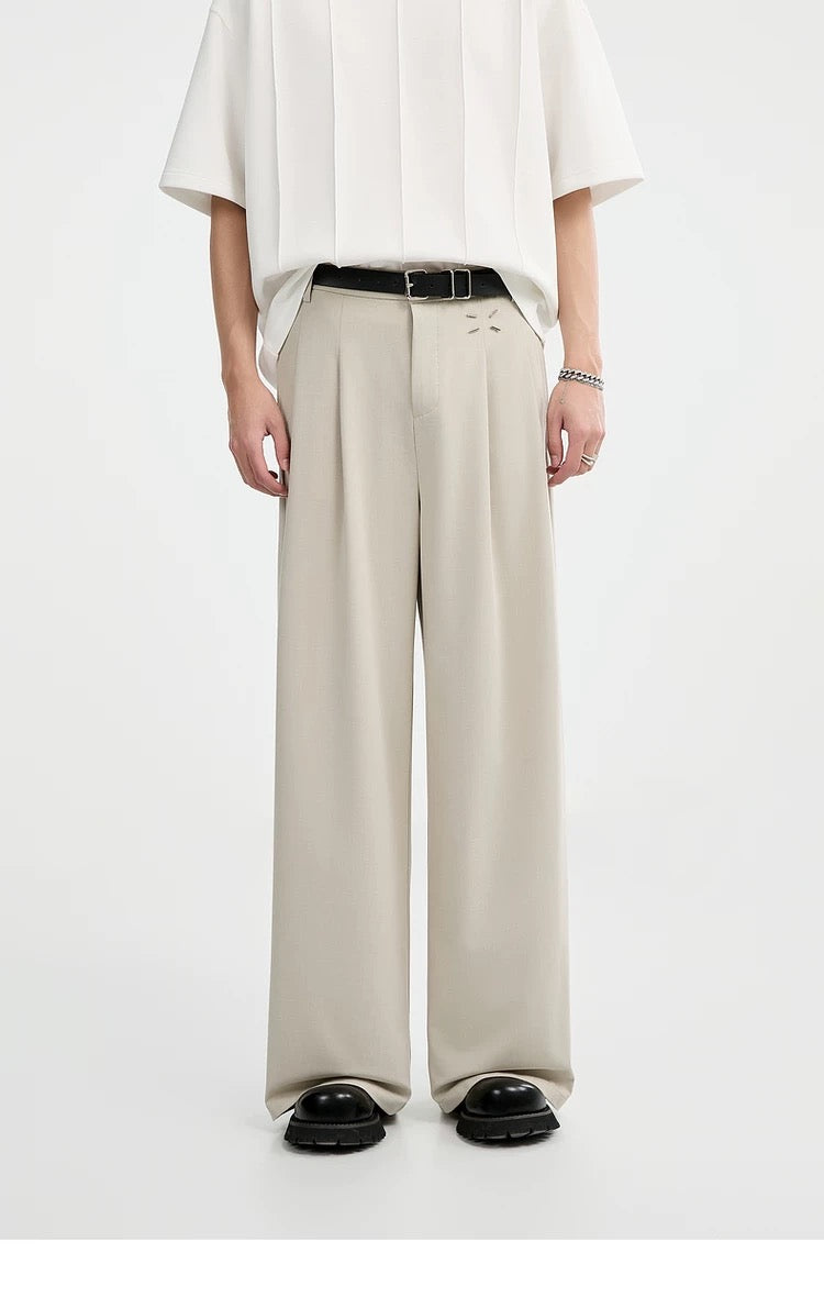 Wrinkle-Resistant Wool Embroidered Trousers - Men's Autumn Straight Leg Tencel Acetate Casual PantsB0103