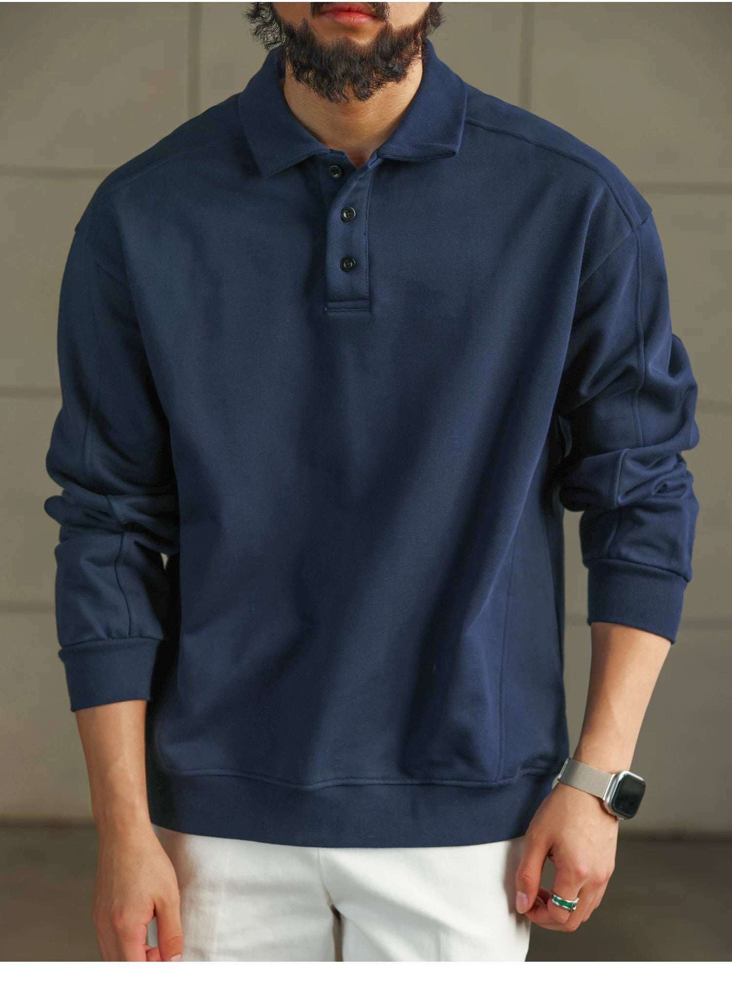 Men’s Long-Sleeve Cotton Polo – Streetwear Style S0017