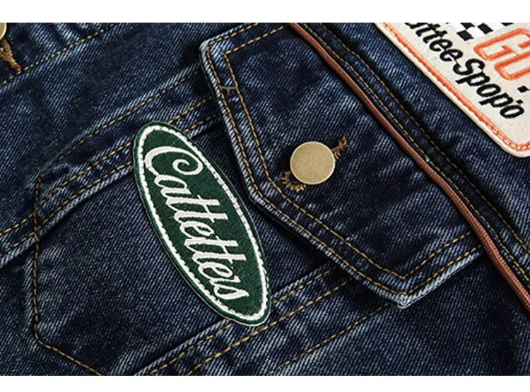 Men’s Vintage Patch Denim Jacket – American Retro Streetwear Outerwear T0084