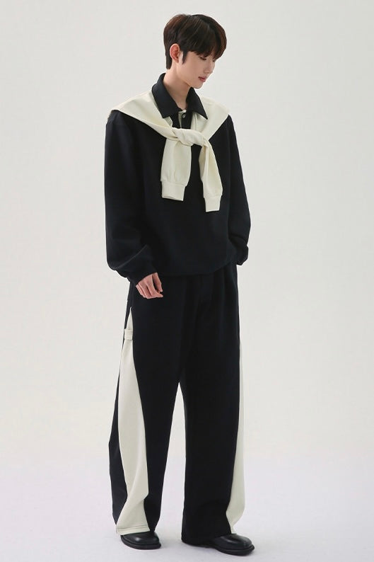 [FLAT ROOM] TWO-TONE COLLAR SWEATSHIRT + PANTS SET S0207