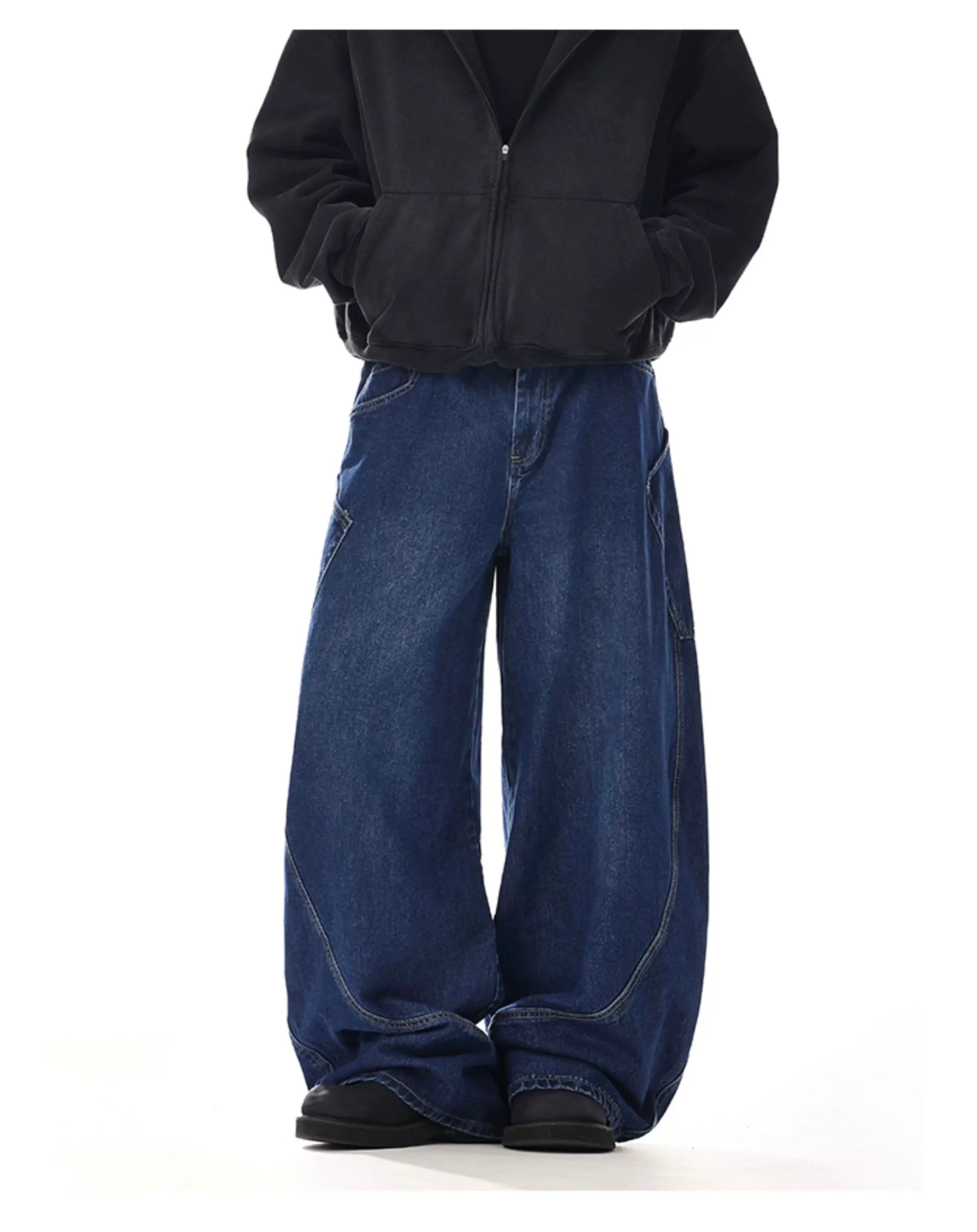 Vaqueros vintage americanos multibolsillos: pantalones vaqueros holgados de trabajo urbanos B0060