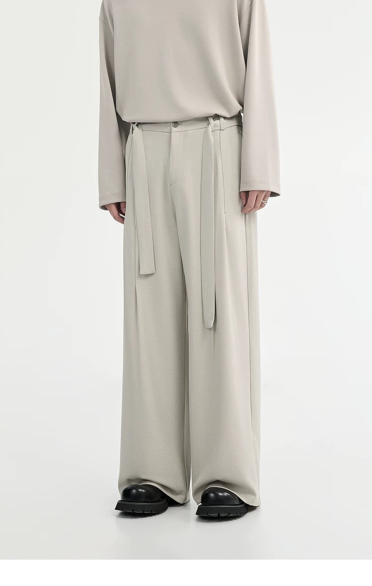Belted Wide-Leg Trousers - Men's Spring/Autumn Loose-Fit Korean Style Casual Pants B0102