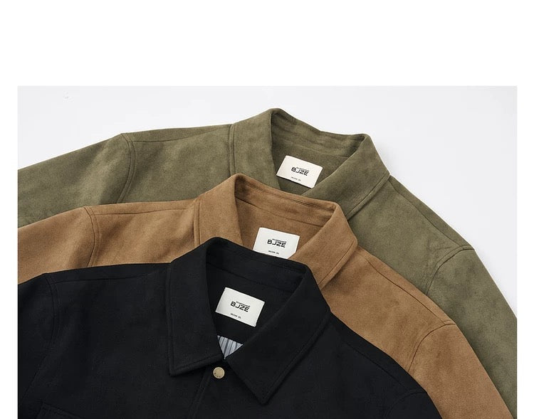 Chaqueta retro premium de ante sintético con solapa para hombre - Top corto informal para otoño T0039