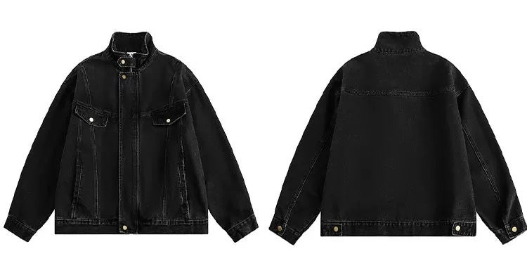 Men’s Vintage Washed Denim Jacket – American Retro Distressed Streetwear Outerwear T0046