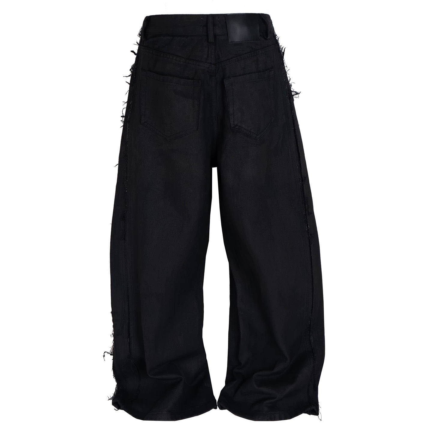 Men’s American Street Style Waxed Wash Distressed Baggy Jeans Wide Leg Curved Cut Floor-Length Denim Pants B0097