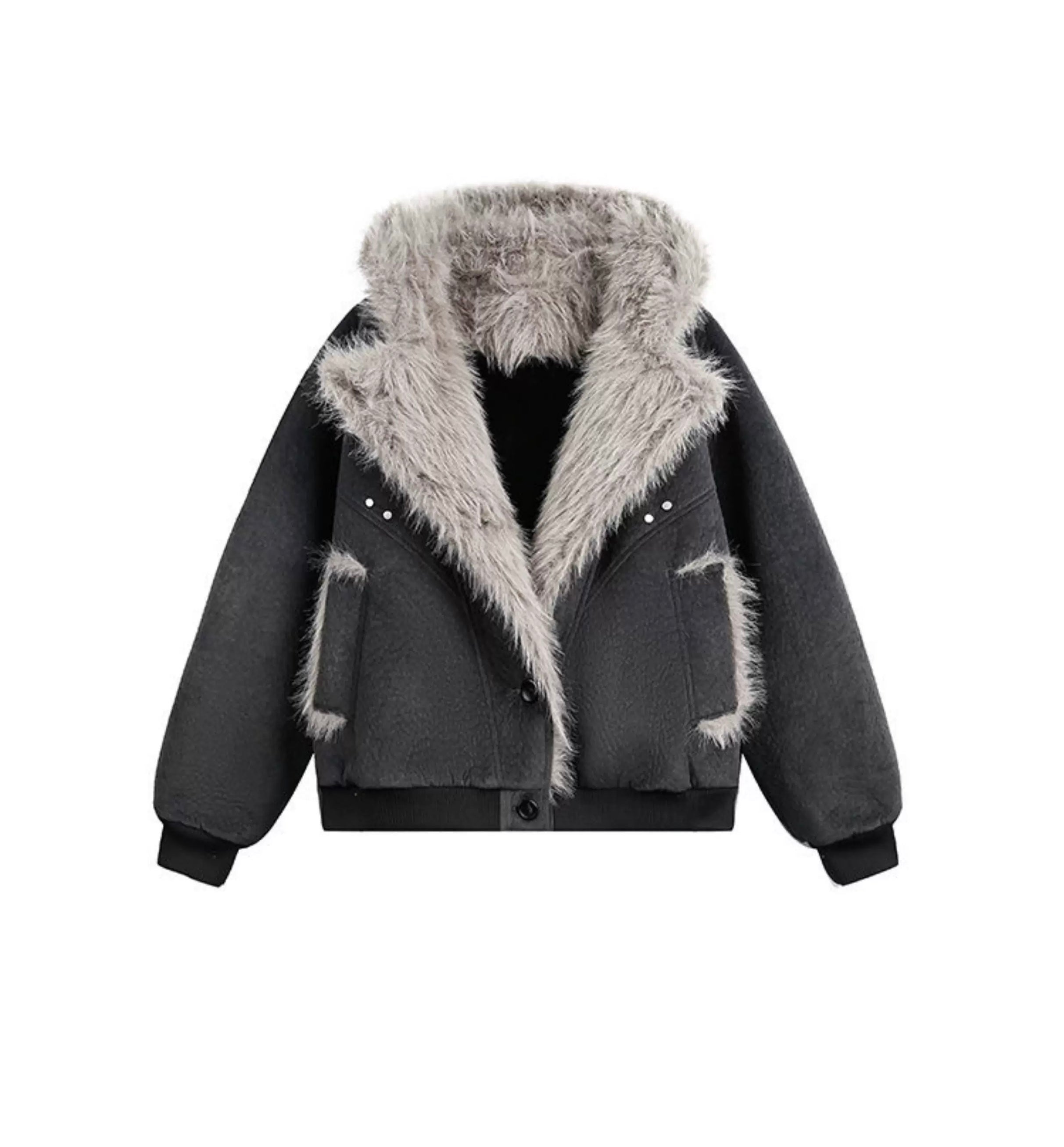 American Vintage Faux Rabbit Fur Hooded Jacket T0254