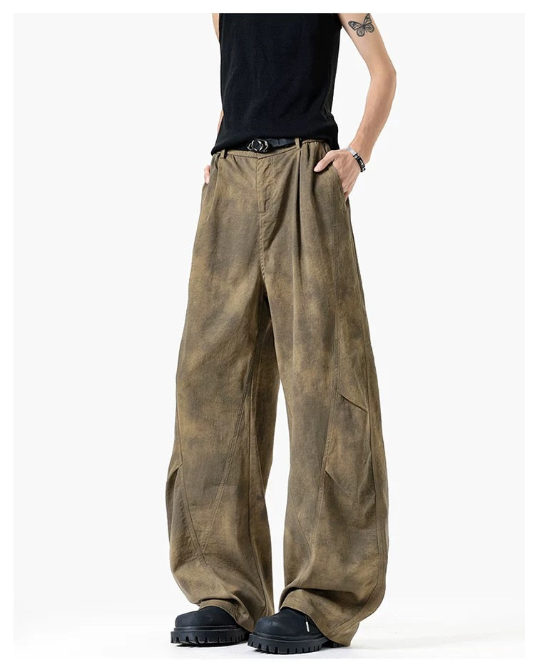 Wrinkled Washed Cargo Pants – American Vintage Dirty Dye Workwear Trousers B0048