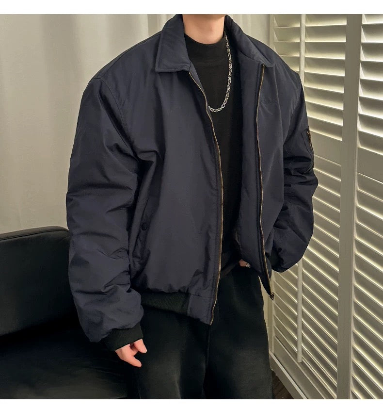 Men’s Vintage Bomber Puffer Jacket – American Retro Flight Cotton Outerwear T0070